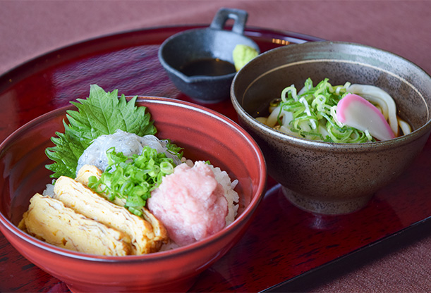 生しらすとネギトロの彩り丼蕎麦に変更可